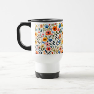 Mug De Voyage Fond de fleurs sauvages de printemps à l'aquarelle