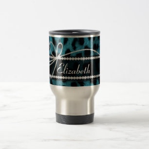 Mug De Voyage fourrure girly chic à la mode de léopard de noir