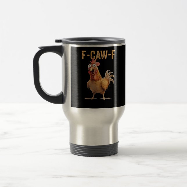 Mug De Voyage Funny Screaming Chicken F-Caw-F Joke Design Classi (Gauche)
