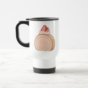 Mug De Voyage Gâteau roulé suisse à la fraise mignon Illustratio