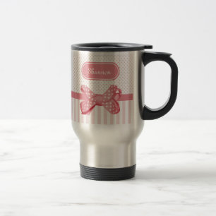 Mug De Voyage Girls Rose Stripes Cute Polka Dot Bow Avec Nom