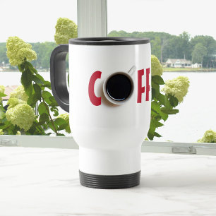 Mug De Voyage Gras texte CAFÉ noir rouge blanc