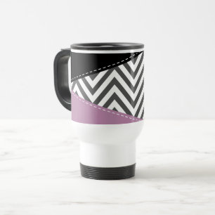 Mug De Voyage Gris Zigzag, Gris Chevron, Motif Zigzag, Violet