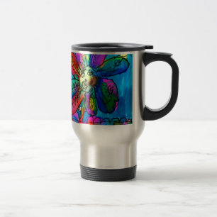 Mug De Voyage Happy Flower's art rose et bleu stylo et encre