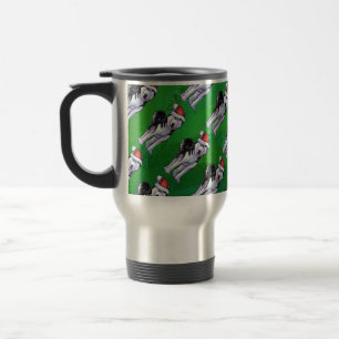 Mug De Voyage Husky festif à Santa Hat sur Vert