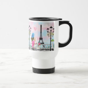 Mug De Voyage I Love Paris - Jolie Femme et Balloon de Coeur Ros