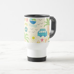Mug De Voyage Icônes de plage estivale Palmiers, bateaux et sole