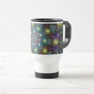 Mug De Voyage Illuminé Abstrait brillant Turquoise violet Fracta
