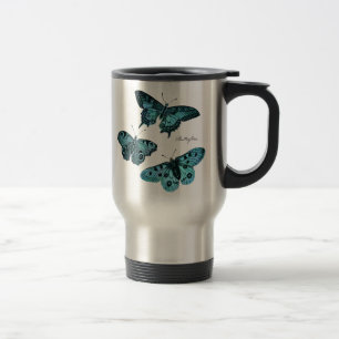 Mug De Voyage Illustration bleue turquoise vintage de papillon -