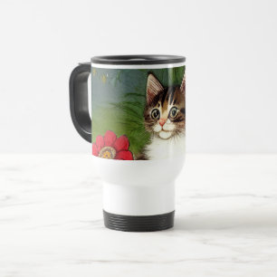 Mug De Voyage Illustration vintage de chat avec fleurs de printe