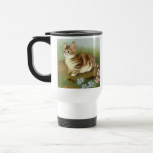 Mug De Voyage Illustration vintage Kitten avec fleurs