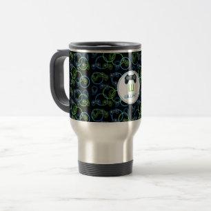 Mug De Voyage Jeu vidéo Neon Blue & Green Motif Monogramme