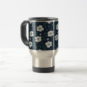 Mug De Voyage Joli motif floral bleu et blanc