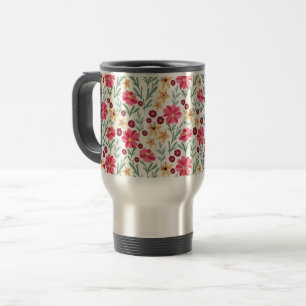 Mug De Voyage Joli motif floral vintage rose et jaune