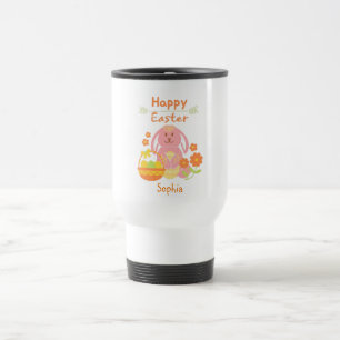 Mug De Voyage Joyeux lapin rose de Pâques et fleurs