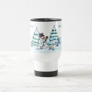 Mug De Voyage Joyeux Noël ! Snowman avec chat et chiot
