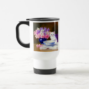 Mug De Voyage Kitten blanc vintage avec ruban violet