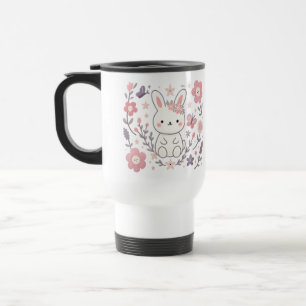 Mug De Voyage Lapin Floral Fantaisiste avec Fleurs Pastel