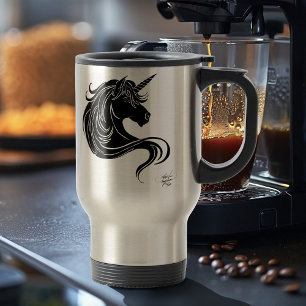 Mug De Voyage Licorne Tribale Noire Fantastique Minimaliste Blan