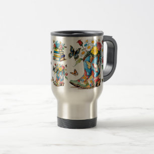Mug De Voyage Livres Cowgirl Bottes Fleurs abeilles et papillons