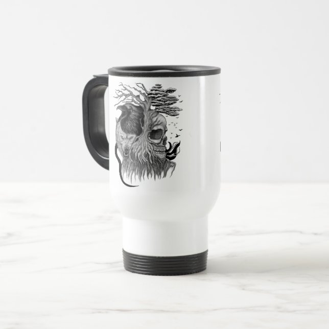 Mug De Voyage Loup et corbeau avec crâne (Devant gauche)