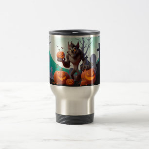 Mug De Voyage Loup-garou d'Halloween et citrouilles