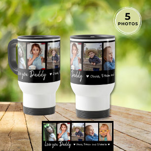 Mug De Voyage Love You Daddy Fête des pères 5 Photo Collage noir