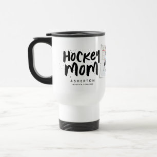Mug De Voyage Maman de hockey tendance noire personnalisée avec
