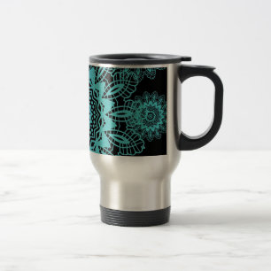 Mug De Voyage Mandala bleu et noir turquoise de flocon de neige