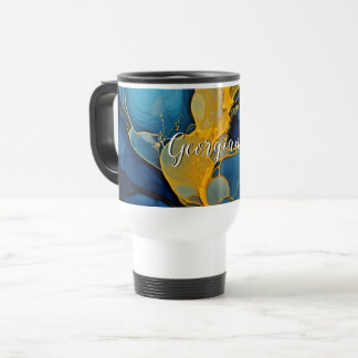 Mug De Voyage Marine personnalisée et Gold Alcool Ink Fluid Art