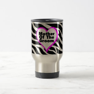 Mug De Voyage Mère du marié (rayures de zèbre de coeur)
