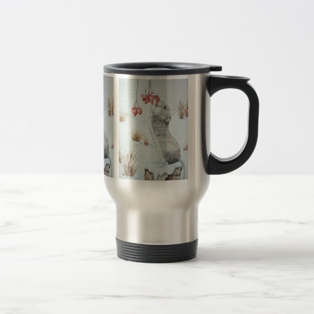 Mug De Voyage Mignonne souris mangeant des baies de neige faune (Droit)