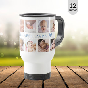 Mug De Voyage Moderne 12 Photo Collage Blue World's Best Papa