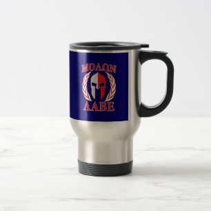Mug De Voyage Molon Labe Spartan Mask Laurels Marine Blue