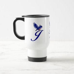 Mug De Voyage Monogramme Bluebird Initiale J Élégant Personnalis