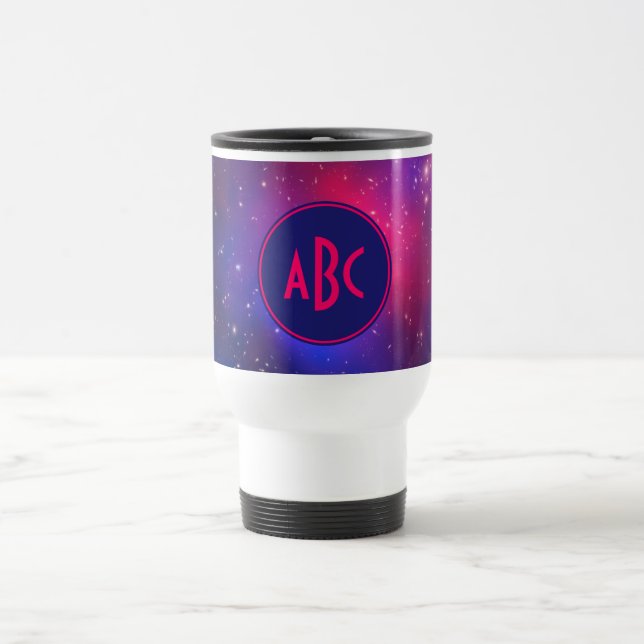 Mug De Voyage Monogramme de grappe en galaxie rose et bleu vif (Centre)