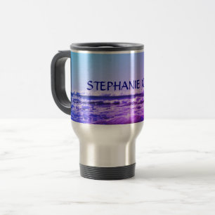 Mug De Voyage Monogramme de nom de vague d'océan de plage Eau Ro