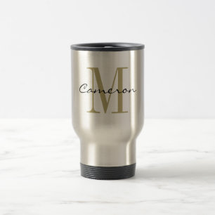 Mug De Voyage Monogramme d'or initial et nom personnalisé