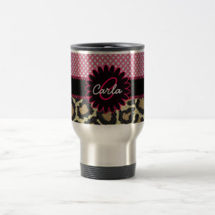 Mug De Voyage Monogramme élégant de point d'empreinte de léop