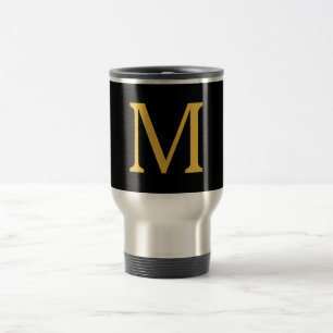 Mug De Voyage Monogramme initial Gold Noir Nom personnalisé Cade