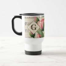 Monogramme Pink & Green Vintage Tulips Partition M