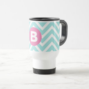 Mug De Voyage Monogramme rose chevron bleu clair tendance