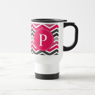 Mug De Voyage Monogramme rose gris gris clair Chevron