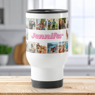 Mug De Voyage Monogramme rose moderne Personnalisé 20 Photo Coll
