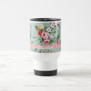 Mug De Voyage Monogramme rouge-rose Girly élégant de roses