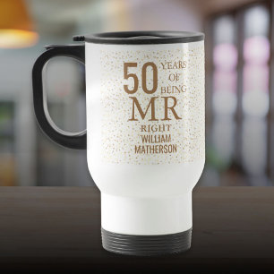 Mug De Voyage Monsieur Right Fun 50e Anniversaire Cœurs Dorés