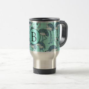 Mug De Voyage Motif Cool ironique rayé bleu flamingo Motif Monog