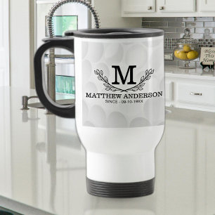 Mug De Voyage Motif de balle de golf personnalisé Nom Monogramme