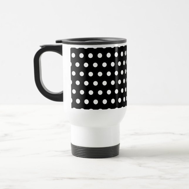 Mug De Voyage Motif de point noir et blanc de polka. Tacheté (Gauche)