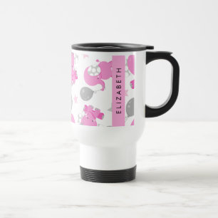 Mug De Voyage Motif Des Eléphants Roses, Étoiles, Votre Nom